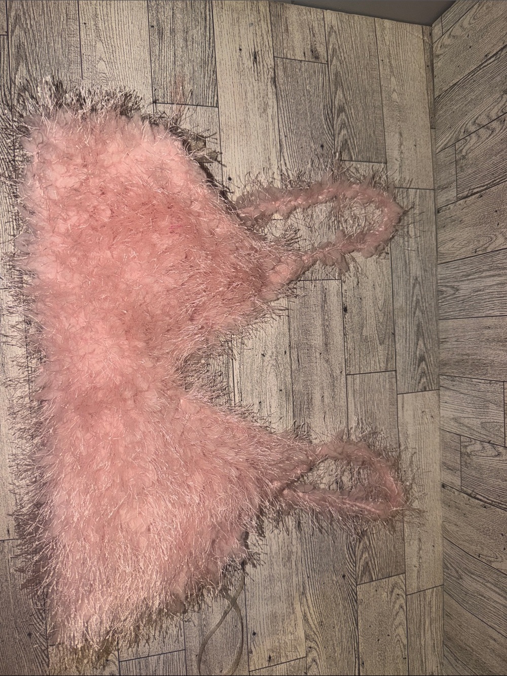 Pink Feather-Trim Crop Tank Top